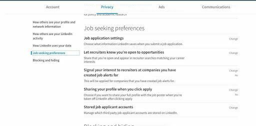 A screenshot of the LinkedIn profile menu where users can select the option 'open to opportunities'