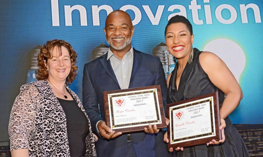 171201 ByBlacks.com receiving CEMA Innovation Award Karen Thorne-Stone - Roger & Camille Dundas 900x538px